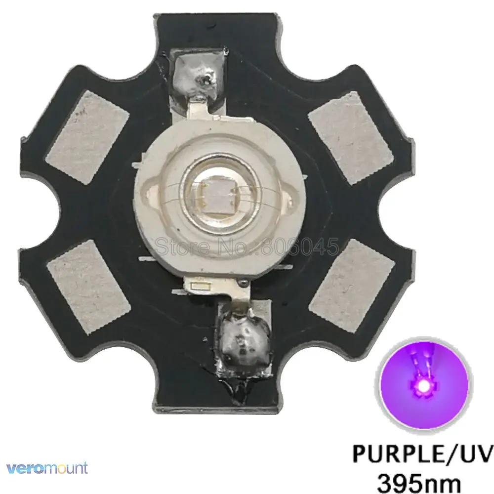 

5pcs/lot! 3W UV/Ultra Violet 395nm - 405nm High Power LED Bead Emitter Chip Epileds 45mil with 20mm Aluminum PCB