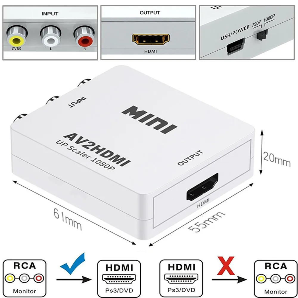 Мини AV2HDMI compatible RCA AV HDMI CVBS к конвертер видео из в адаптер для HD ТВ ПК DVD Xbox