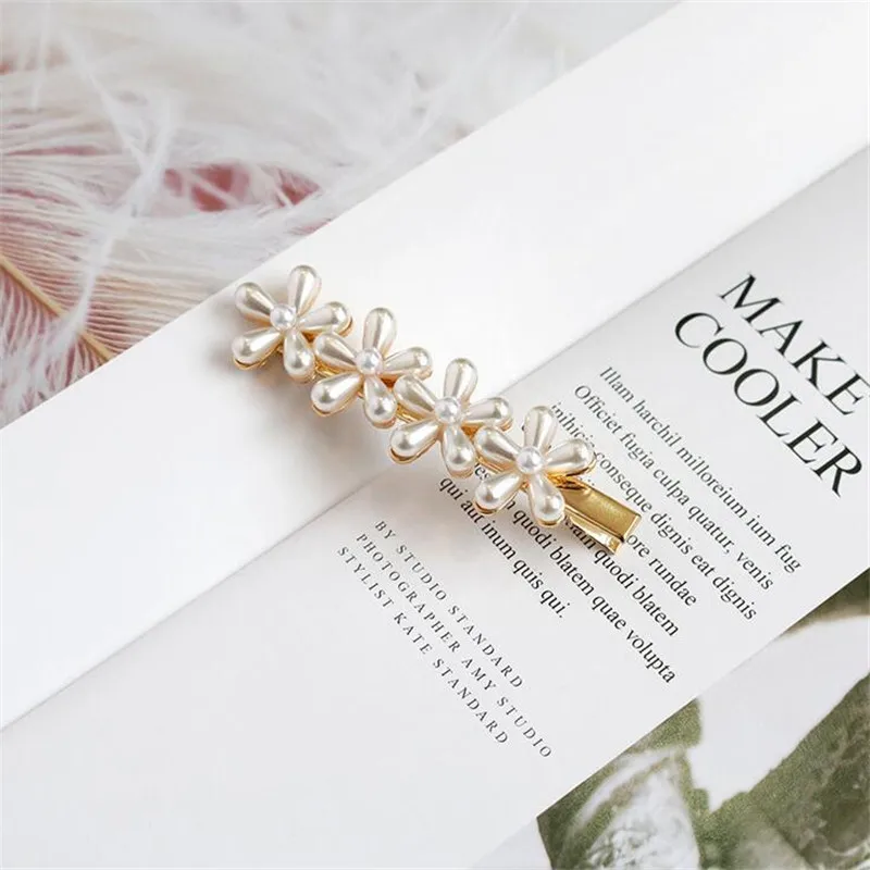 Flower Cute Simple Simulated Pearl Hair Pin Barrette For Women Korean Jewelry Girl Headwear Tiara Clip HairPins Accessories | Украшения и