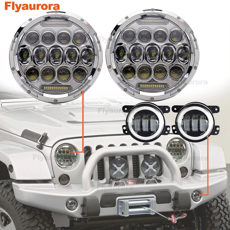 Flyaurora 4 дюймов Wrangler светодиодный проектор туман светильник с Белый Halo Кольцо для