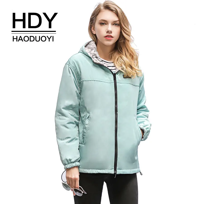 HDY Haoduoyi 2018 осенне-зимние женские парки Mujer бомберы Базовые Куртки Двусторонняя