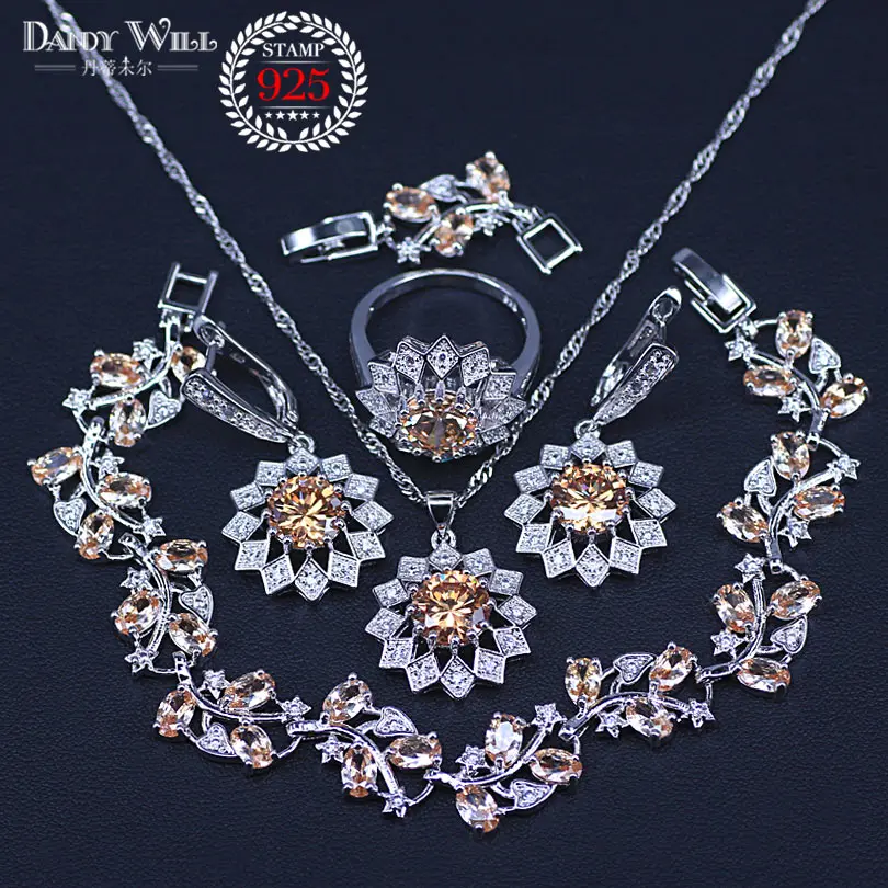 Flower silver color Bridal Jewelry Champagne Zircon Jewelry Sets For Women Earrings/Pendant/Necklace/Rings/Bracelet
Flower silver color Bridal Jewelry Champagne Zircon Jewelry Sets For Women Earrings/Pendant/Necklace/Rings/Bracelet