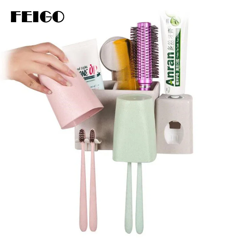FEIGO 4 Cups Holder Set Automatic Toothpaste Dispenser Wash Wall Mount Stand Toothbrush Family Holder Bathroom Household F654
FEIGO 4 Cups Holder Set Automatic Toothpaste Dispenser Wash Wall Mount Stand Toothbrush Family Holder Bathroom Household F654