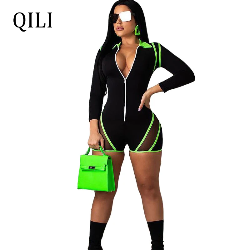 QILI Summer Women Long Sleeve Jumpsuits Zipper Patchwork Mesh Rompers Playsuits Casual Jumpsuit Overalls For Women
QILI Summer Women Long Sleeve Jumpsuits Zipper Patchwork Mesh Rompers Playsuits Casual Jumpsuit Overalls For Women