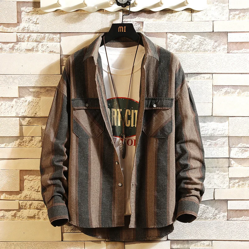 #6909 Spring Autumn Long Sleeve Stripe Shirt For Men Cotton Lapel Collar Casual Streetwear Japanese Style Shirts Man Loose Retro
#6909 Spring Autumn Long Sleeve Stripe Shirt For Men Cotton Lapel Collar Casual Streetwear Japanese Style Shirts Man Loose Retro