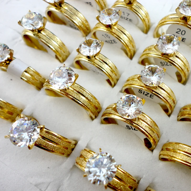 10pcs Women Fashion Gold Classic Engagement Anniversary Wedding Ring Cubic Zirconia Stainless Steel Rings Female Jewelry LR388
10pcs Women Fashion Gold Classic Engagement Anniversary Wedding Ring Cubic Zirconia Stainless Steel Rings Female Jewelry LR388