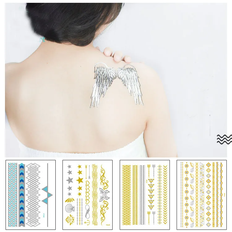 Temporary golden tattoo wing elephant chain fashion flash fake for body art arm leg temporary paper RA020 | Красота и здоровье