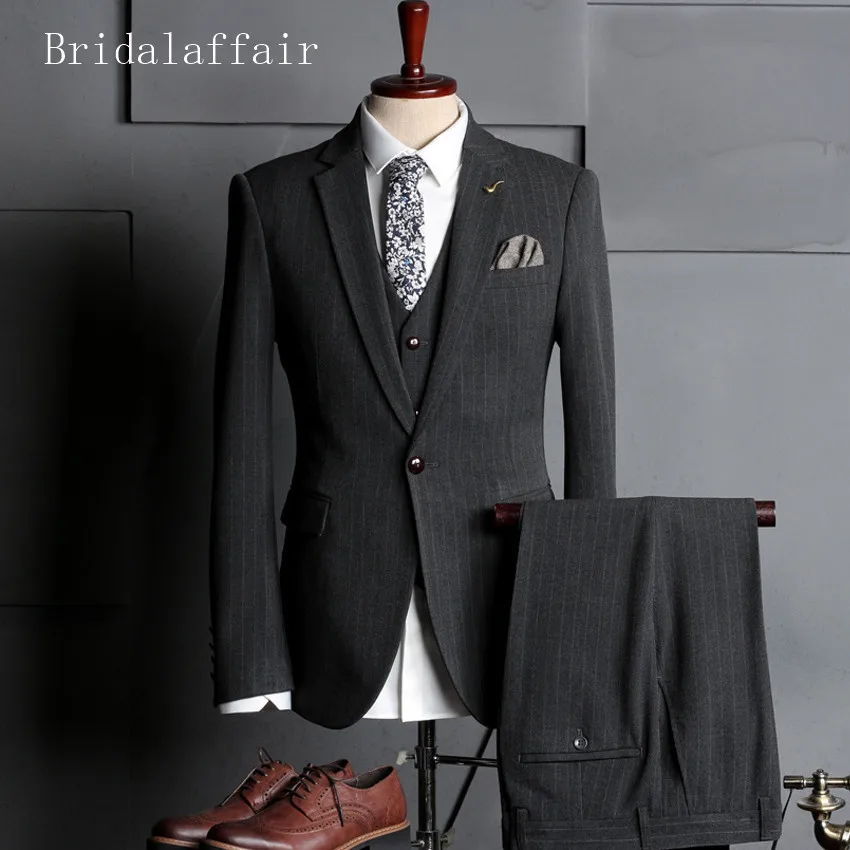 Bridalaffair/высококачественные мужские костюмы (пиджак + жилет брюки) модный темно