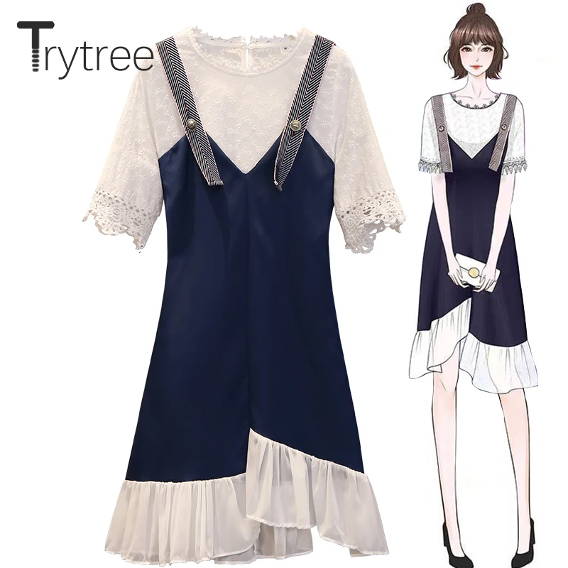 Trytree Summer Women Two piece set Casual Cotton Polyester O-Neck Lace Top + Dress A-line Ruffles Patchwork Suit 2 Piece Set
Trytree Summer Women Two piece set Casual Cotton Polyester O-Neck Lace Top + Dress A-line Ruffles Patchwork Suit 2 Piece Set