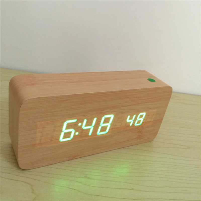 Будильник со звуковой активацией термометр часы из дерева и бамбука
