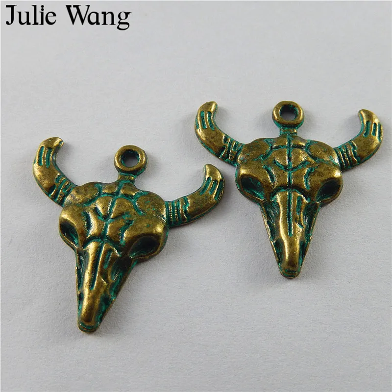 Julie Wang 10 шт. сплав Античный Зеленый Винтаж голова быка кулоны подвесы фурнитура