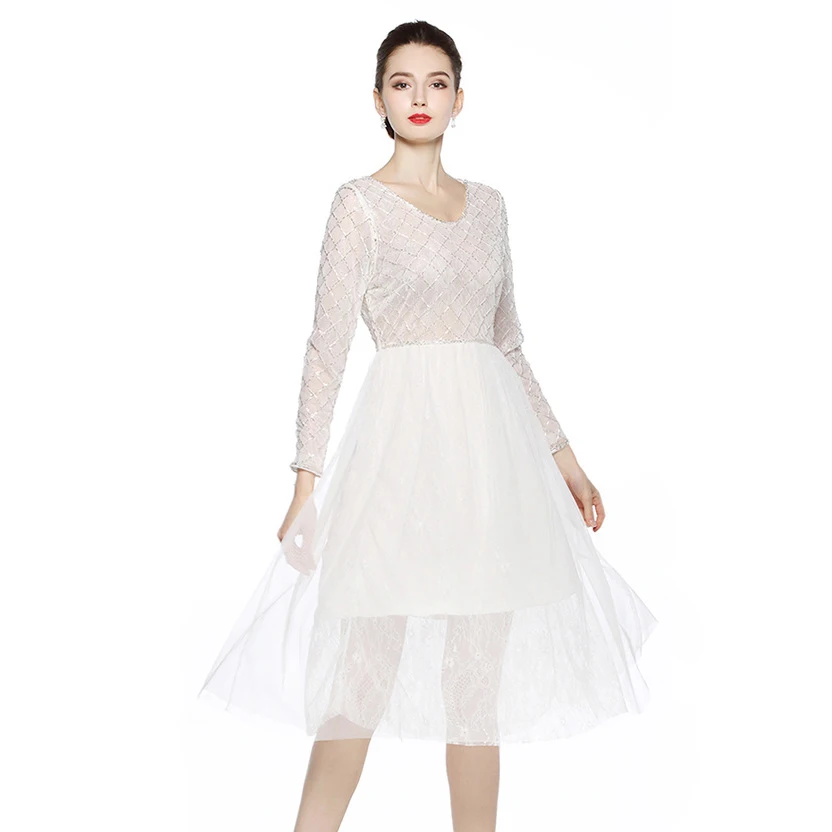 Women Chiffon Long Sleeves Party A-Line Dresses Elegant Women Midi Bridesmaid Floral Lace Dress
Women Chiffon Long Sleeves Party A-Line Dresses Elegant Women Midi Bridesmaid Floral Lace Dress