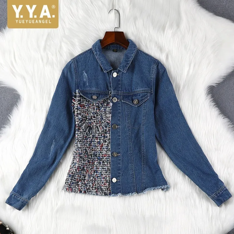 Modis New Long Sleeve Womens Tweed Patchwork Denim Jackets Hole Ripped Slim Fit Plus Size Single Breasted Outerwear Casual Coats
Modis New Long Sleeve Womens Tweed Patchwork Denim Jackets Hole Ripped Slim Fit Plus Size Single Breasted Outerwear Casual Coats