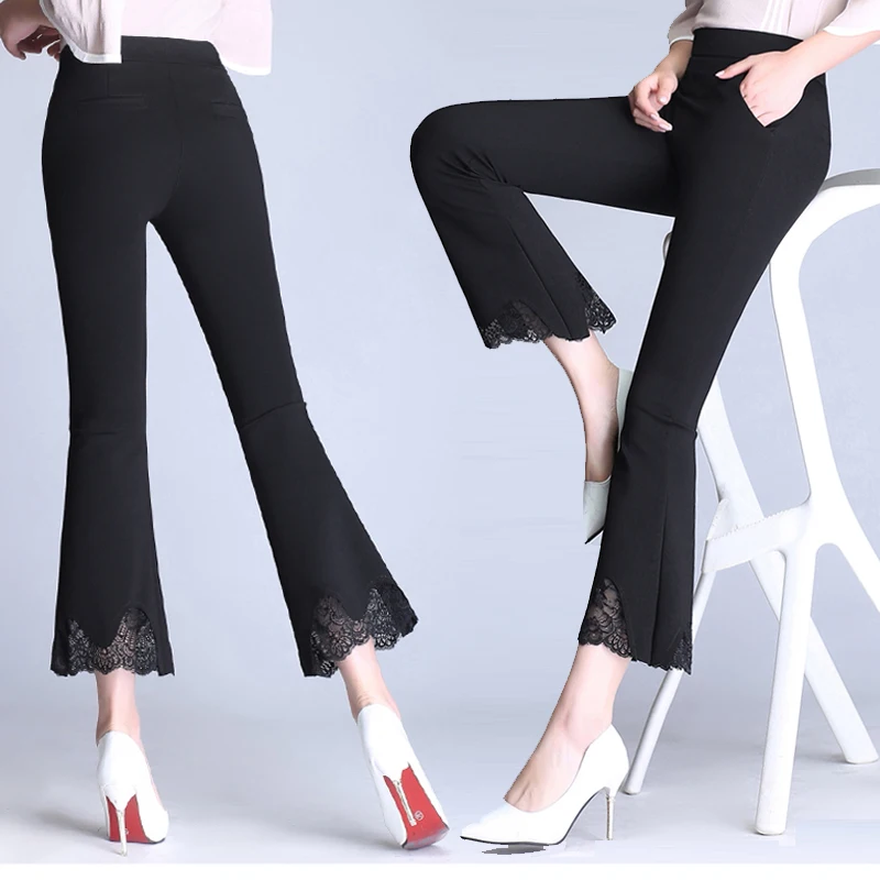 2018 Spring Autumn Fashion Lace Spliced Flare Pants Black Office Lady Trousers Women Elastic High Waist Female Leggings Mw178
2018 Spring Autumn Fashion Lace Spliced Flare Pants Black Office Lady Trousers Women Elastic High Waist Female Leggings Mw178