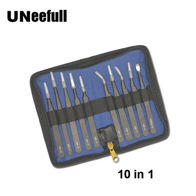 UNeefull 10pcs/set ESD Tweezers Set Stainless Steel Anti-static Precision Tweezers for Electronic Mobile Phone Repair Tools Kit
UNeefull 10pcs/set ESD Tweezers Set Stainless Steel Anti-static Precision Tweezers for Electronic Mobile Phone Repair Tools Kit