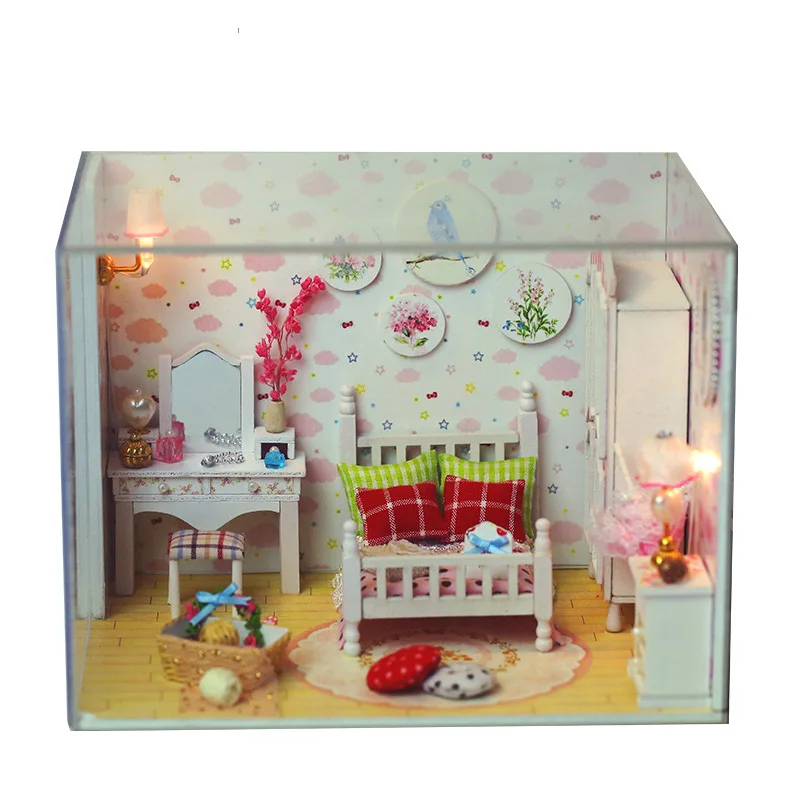 Cute bedroom Miniature Doll House Model Building Kits Wooden Furniture Toys DIY dollhouse miniatura Sweet dreams
Cute bedroom Miniature Doll House Model Building Kits Wooden Furniture Toys DIY dollhouse miniatura Sweet dreams