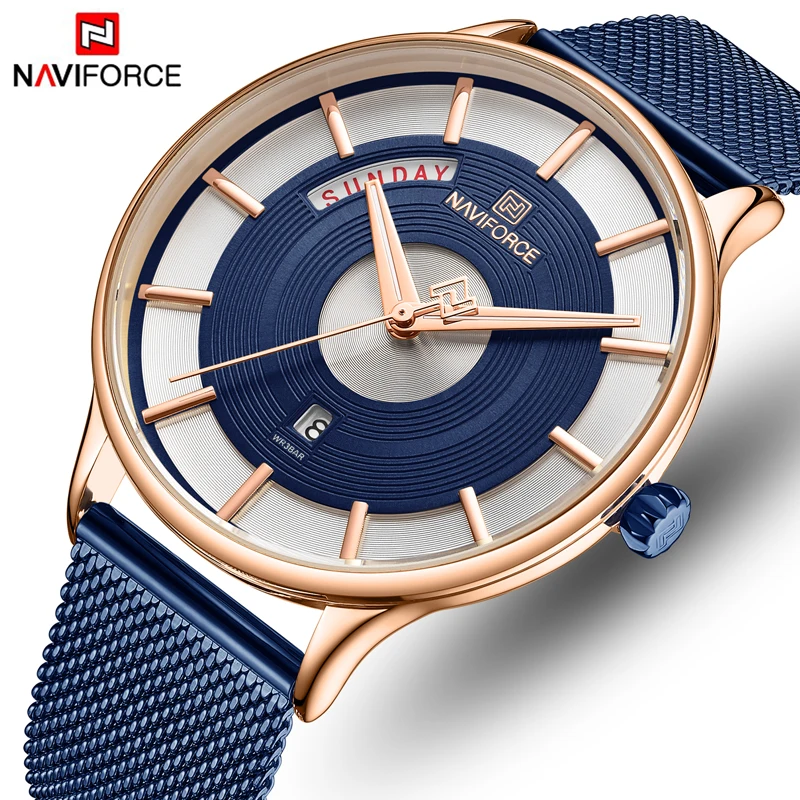 Часы наручные NAVIFORCE Мужские кварцевые брендовые Роскошные Модные Аналоговые