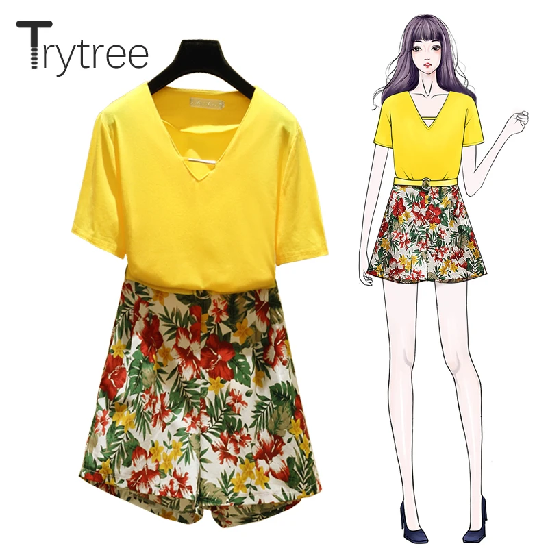 Trytree/летний женский костюм из двух предметов повседневный топ с v-образным