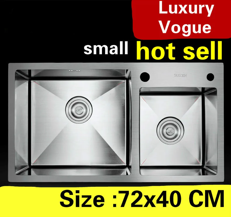 

Free shipping Home luxury wash vegetables mini kitchen manual sink double groove high quality 304 stainless steel 720x400 MM