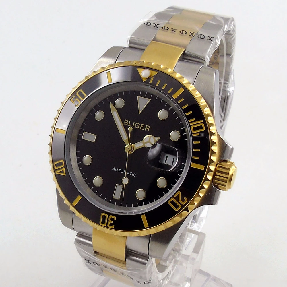 40mm Black dial Men's Watch Golden Marks Luminous Sapphire Glass Ceramic bezel Automatic Wristwatch
40mm Black dial Men's Watch Golden Marks Luminous Sapphire Glass Ceramic bezel Automatic Wristwatch