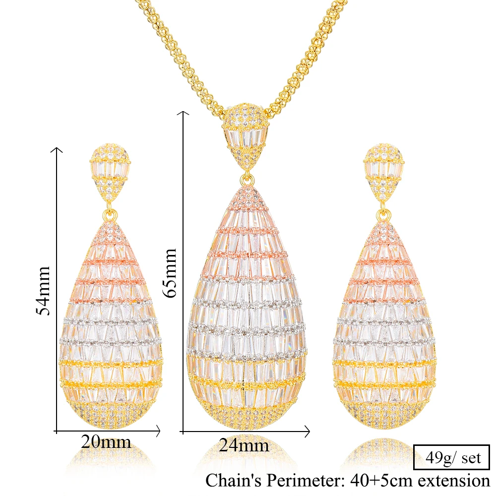 SISCATHY Charms 2PCS Waterdrop Necklace/Earrings Jewelry Sets For Women Luxury Full CZ Cubic Zircon Party Weddings Jewelry Sets
SISCATHY Charms 2PCS Waterdrop Necklace/Earrings Jewelry Sets For Women Luxury Full CZ Cubic Zircon Party Weddings Jewelry Sets