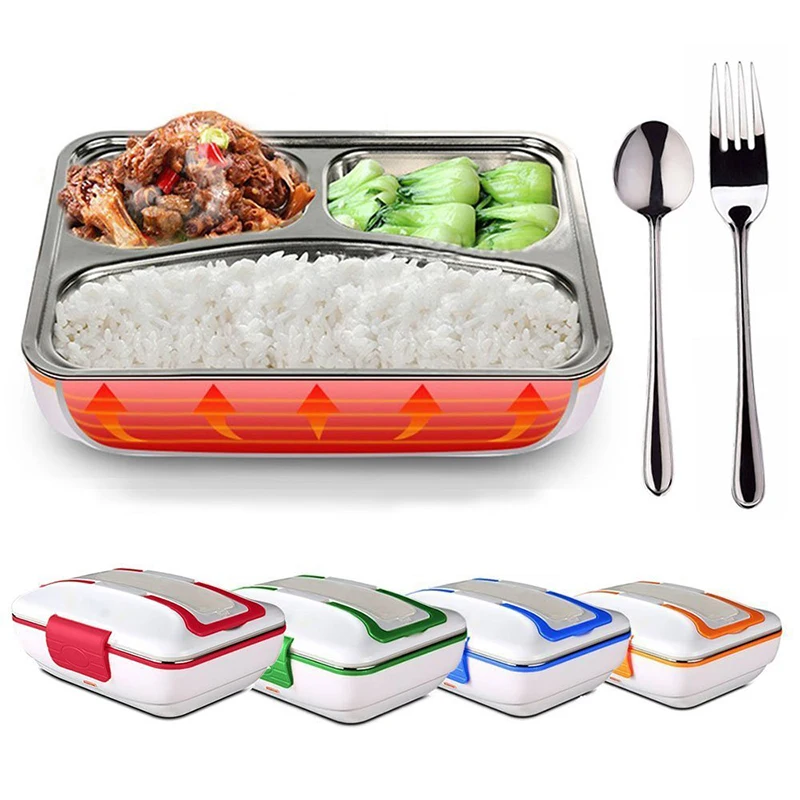 

220V Electric Heated Lunch Box Portable Stainless Steel Bento Box Meal Warmer Food Container Lunchbox with Tableware