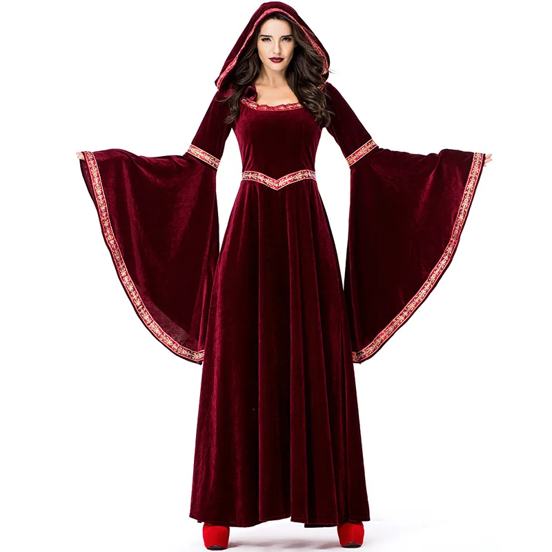 

Halloween Victorian Cosplay Wind Red Vampire Witch Costume for Women Renaissance Medieval Masquerade Costume Irish Over Dress