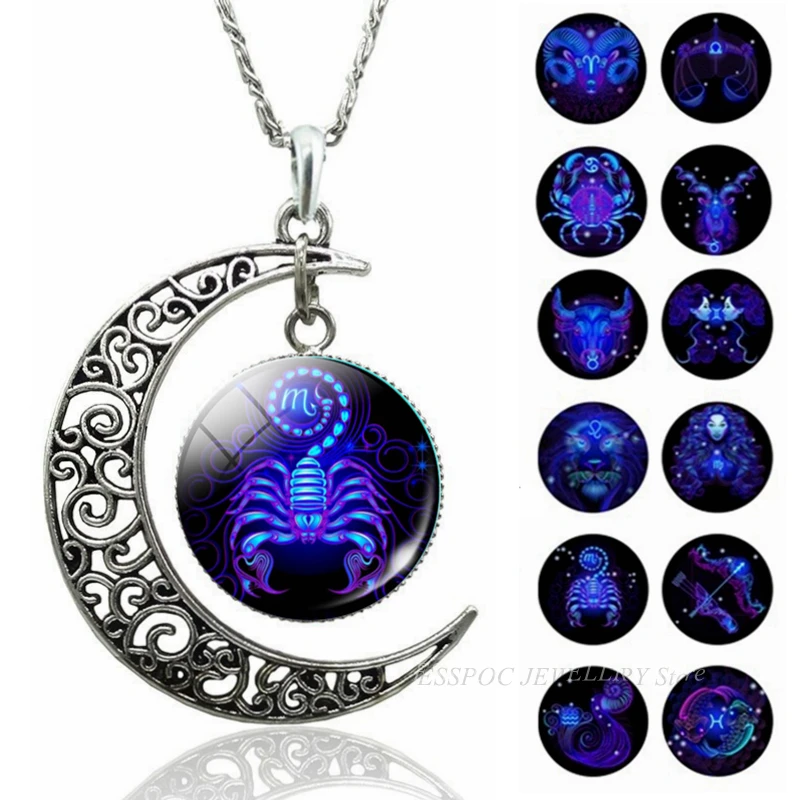 Hot Fashion 12 Constellation Crescent Moon Necklaces Glass Dome Jewelry Zodiac Signs Pendant Women Birthday Gifts Dropshipping
Hot Fashion 12 Constellation Crescent Moon Necklaces Glass Dome Jewelry Zodiac Signs Pendant Women Birthday Gifts Dropshipping