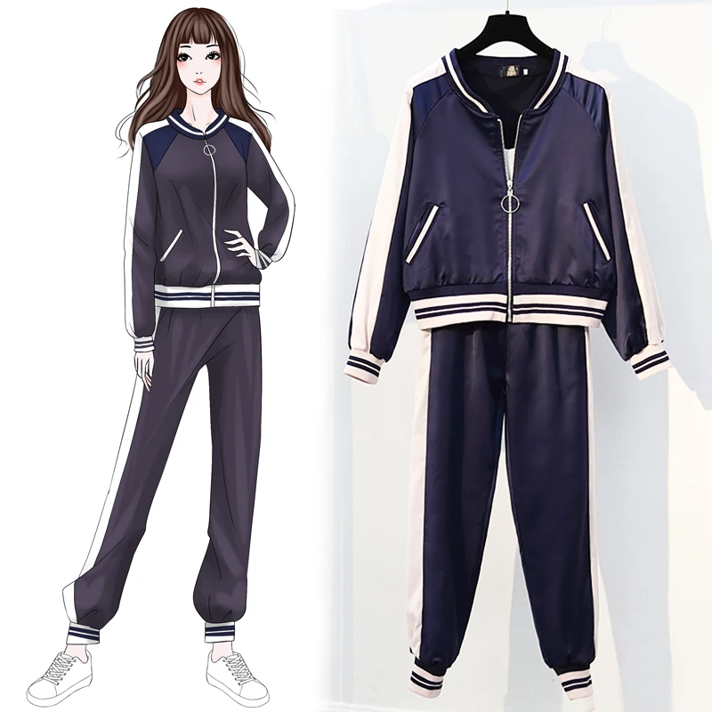 Large size women's spring and autumn new color matching baseball uniform jacket beam foot harem pants casual two-piece TB190422
Large size women's spring and autumn new color matching baseball uniform jacket beam foot harem pants casual two-piece TB190422