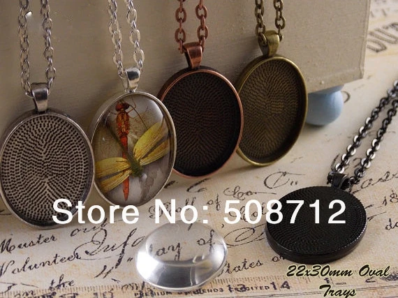 30 наборов овальных подвесных лотков со стеклом и цепочкой DIY Kit-22x30-Пустые