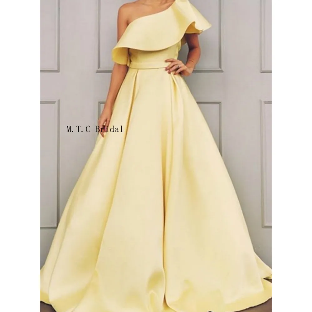 Elegant Light Yellow One Shoulder Prom Dresses A Line Floor Length Satin Formal Occasion Dress 2019 High Quality Evening Gowns
Elegant Light Yellow One Shoulder Prom Dresses A Line Floor Length Satin Formal Occasion Dress 2019 High Quality Evening Gowns