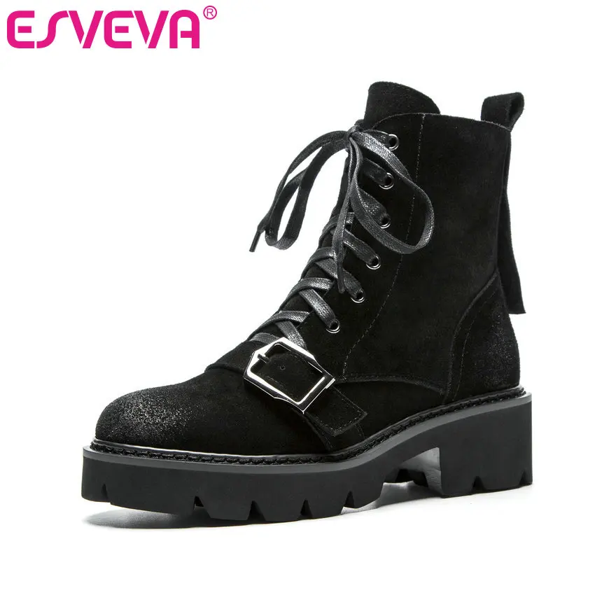 ESVEVA 2020 Women Boots Leather+PU Autumn Shoes Ankle Boots Round Toe Square Med Heels Lace Up Black Woman Shoes Size 34-39
ESVEVA 2020 Women Boots Leather+PU Autumn Shoes Ankle Boots Round Toe Square Med Heels Lace Up Black Woman Shoes Size 34-39