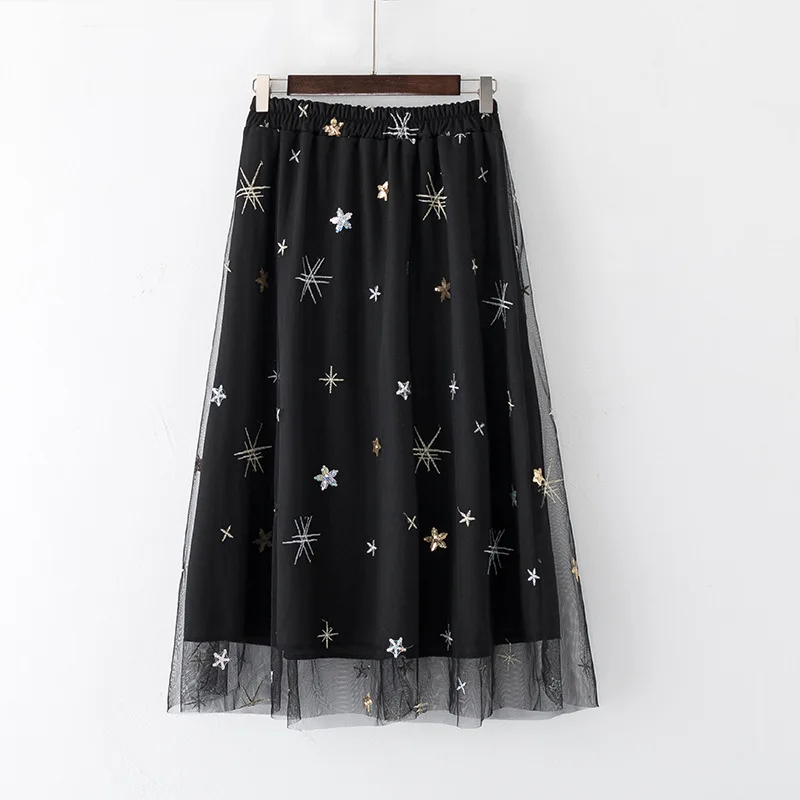 Large Size 2019 Summer Women's Mesh A Skirt Loose Sequin Star Flower Skirt female summer embroidery high waist Jupe Femme
Large Size 2019 Summer Women's Mesh A Skirt Loose Sequin Star Flower Skirt female summer embroidery high waist Jupe Femme