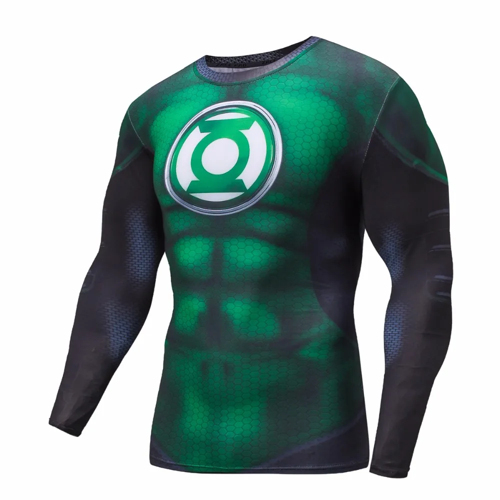 The Avengers Green Lantern Compression Suit Workout Fitness Long Sleeve 3D Print Shirt Sportswear Bodybuilding Leggings | Мужская одежда
