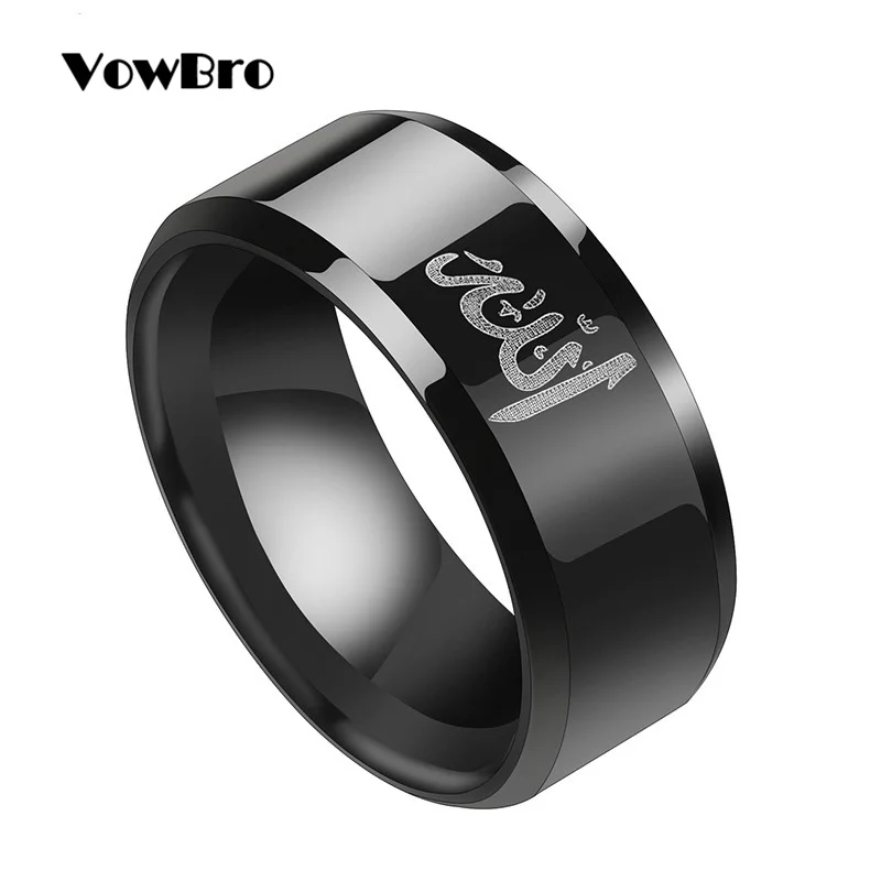 Wowbro модное черное мусульманское кольцо с надписью Allah 8 мм титановое из