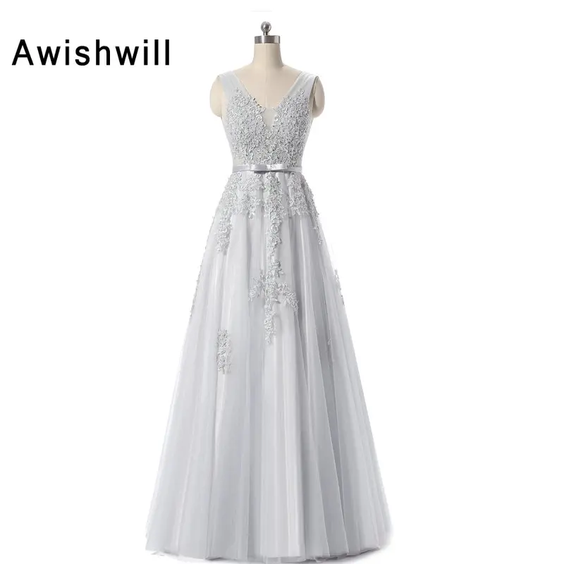 Vestido Festa Longo Fashionable Grey Color Evening Gowns V Neck Appliques Tulle Floor Length A Line Cheap Dress Long Party
Vestido Festa Longo Fashionable Grey Color Evening Gowns V Neck Appliques Tulle Floor Length A Line Cheap Dress Long Party