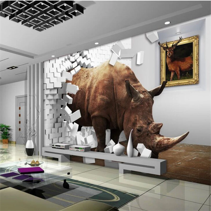

Beibehang пользовательские обои носороги 3d креативное кирпичное пространство украшение фон для телевизора обои для стен 3 d обои