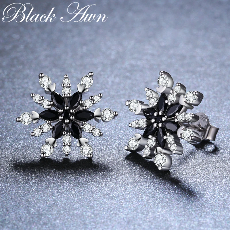 Christmas Gift Silver Color Jewelry Engagement Stud Earrings for Women Snowflake Black Spinel Female Earring I006
Christmas Gift Silver Color Jewelry Engagement Stud Earrings for Women Snowflake Black Spinel Female Earring I006