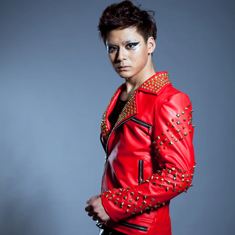 New style Male Handmade Rivet Punk Leather motorcycle Jackets nightclub bar ds singer stage costumes coats
New style Male Handmade Rivet Punk Leather motorcycle Jackets nightclub bar ds singer stage costumes coats