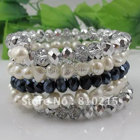 Fashion bracelet 7.5''inchs AA 7-8MM 5Rows white Pearl + gray & black crystal beads bracelet wholesale New Free shipping A2593
Fashion bracelet 7.5''inchs AA 7-8MM 5Rows white Pearl + gray & black crystal beads bracelet wholesale New Free shipping A2593