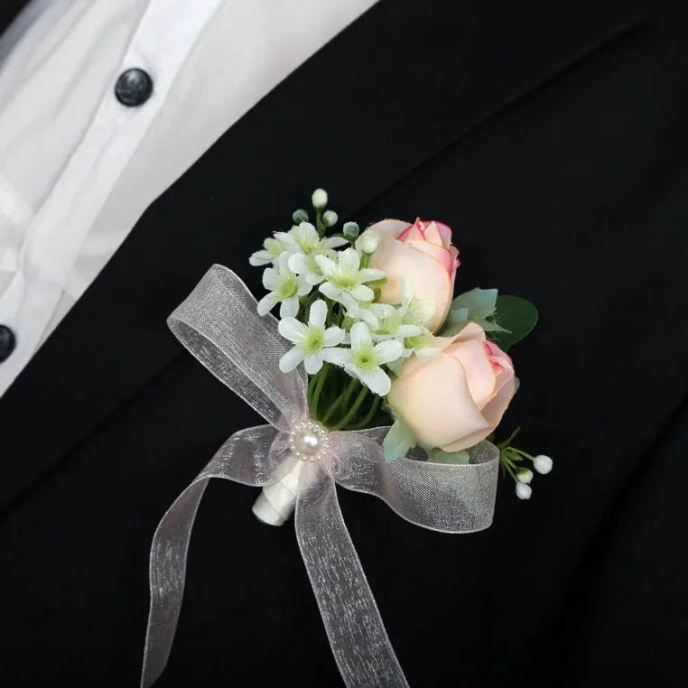 Новый свадебный цветок жениха бутоньерки булавка брошь отец искусственный