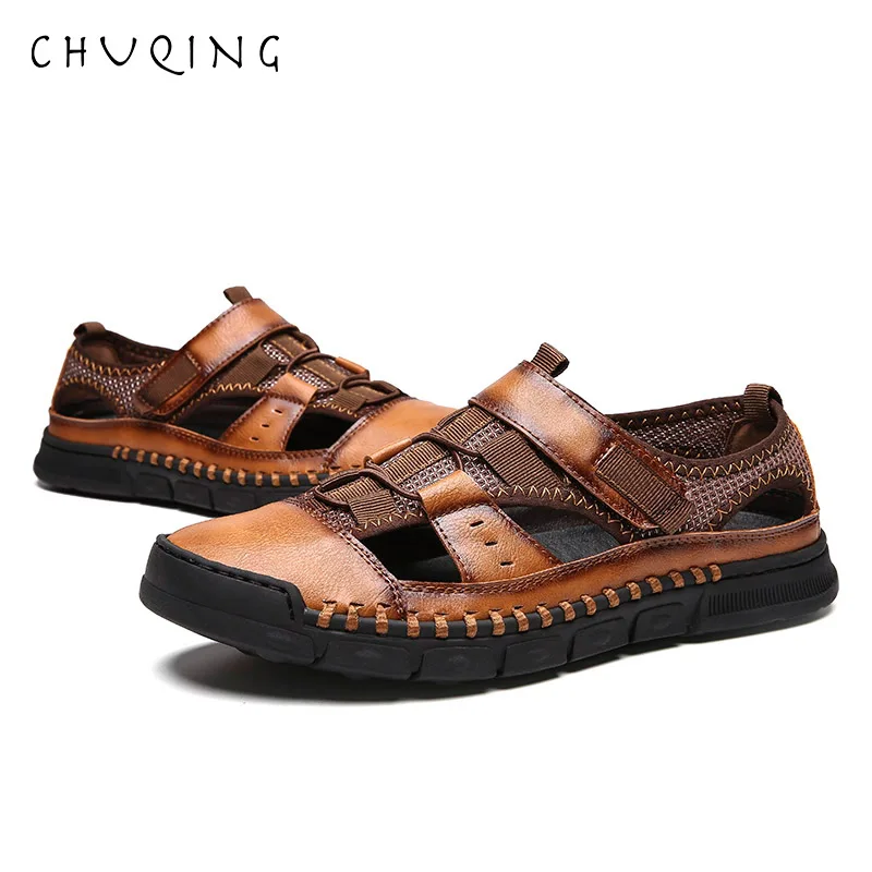 CHUQING/кроссовки Летняя обувь мужские сандалии из натуральной спилка пляжные