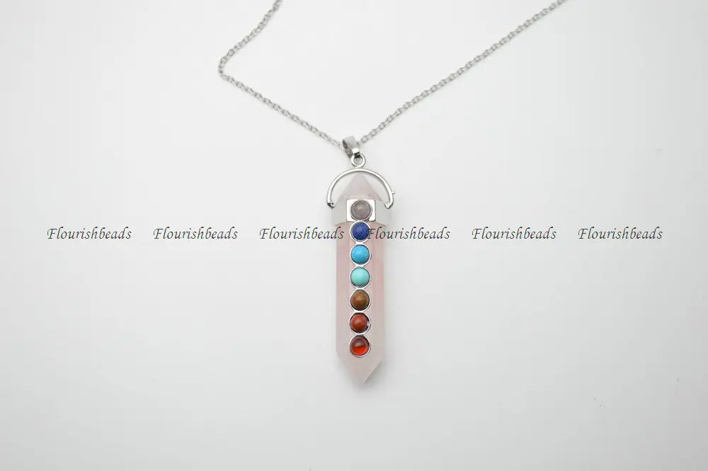 Natural Rose Quartz Stone Pillar Point 7 Different Stone Cabochons Chakra Pendant Linked Chains Necklace Fashion Energy Jewelry
Natural Rose Quartz Stone Pillar Point 7 Different Stone Cabochons Chakra Pendant Linked Chains Necklace Fashion Energy Jewelry