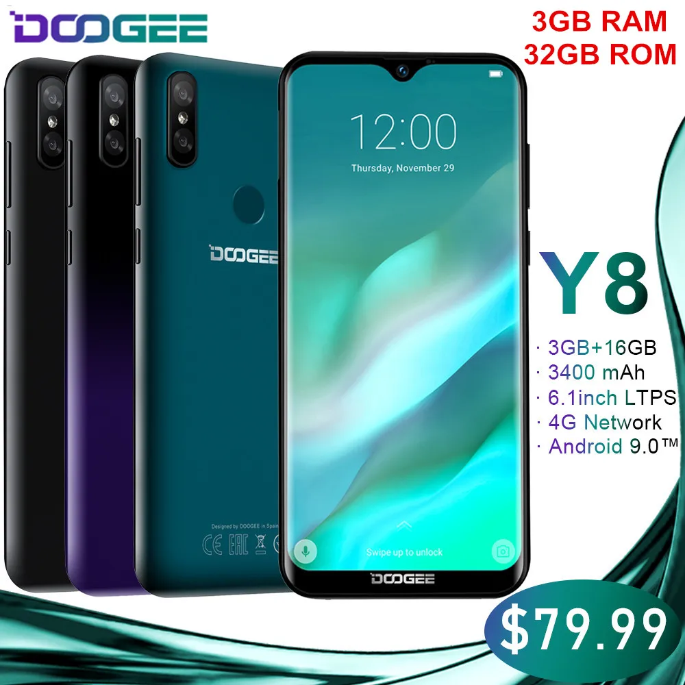 Оригинальный смартфон Doogee Y8, Android 9,0, экран Waterdrop, градиентная задняя крышка, 3 + 32 ГБ, 3400 мАч, 4G LET, 19:9, 6,1 HD мобильные телефоны
Оригинальный смартфон Doogee Y8, Android 9,0, экран Waterdrop, градиентная задняя крышка, 3 + 32 ГБ, 3400 мАч, 4G LET, 19:9, 6,1 HD мобильные телефоны