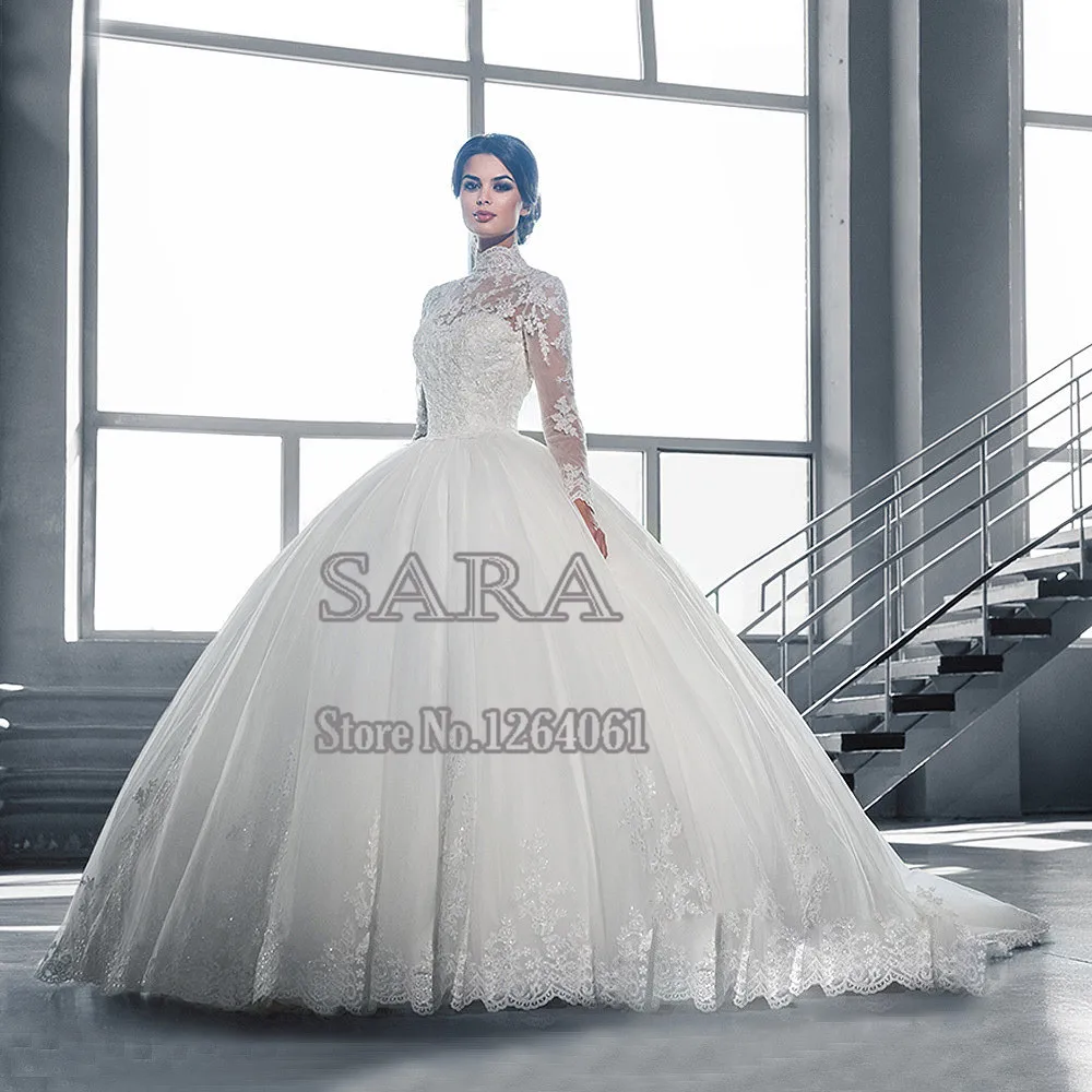 See Though Long Sleeves Lace Ball Gown Wedding Dresses 2016 High Neck IIIusion Lace Back Sweep Train Wedding Gowns Hot Sale
See Though Long Sleeves Lace Ball Gown Wedding Dresses 2016 High Neck IIIusion Lace Back Sweep Train Wedding Gowns Hot Sale