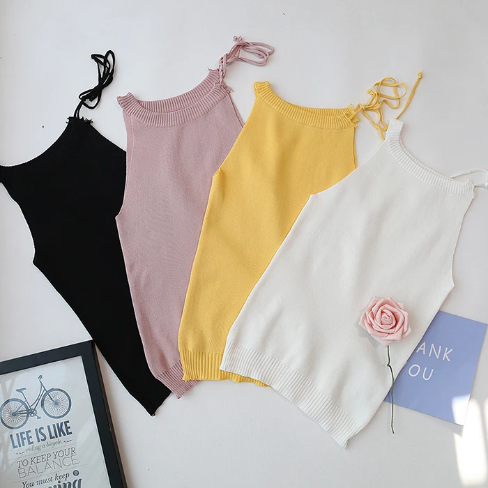 knitted tops summer style Women's Clothing fashion brands solid camis Female spaghetti strap off shoulder Bandage tees new
knitted tops summer style Women's Clothing fashion brands solid camis Female spaghetti strap off shoulder Bandage tees new