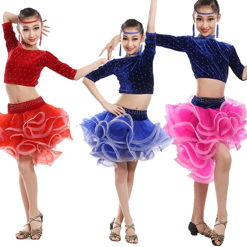 

Детские Профессиональные кисти для латиноамериканских танцев и сальсы для девочек Танго Платья Одежда для сцены танцевальные костюмы комп...