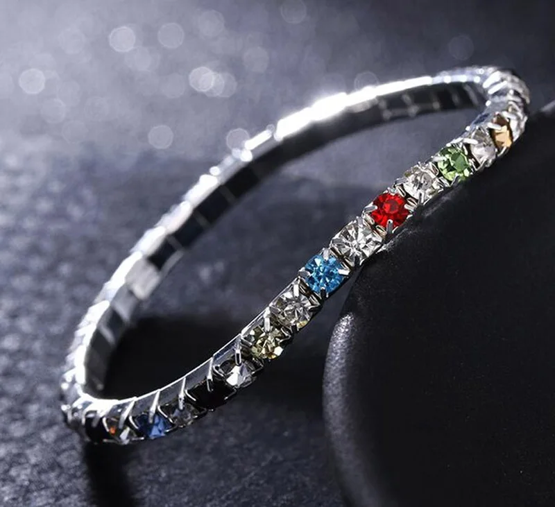 Цветные яркие хрустальные браслеты женский модный браслет серебряного цвета