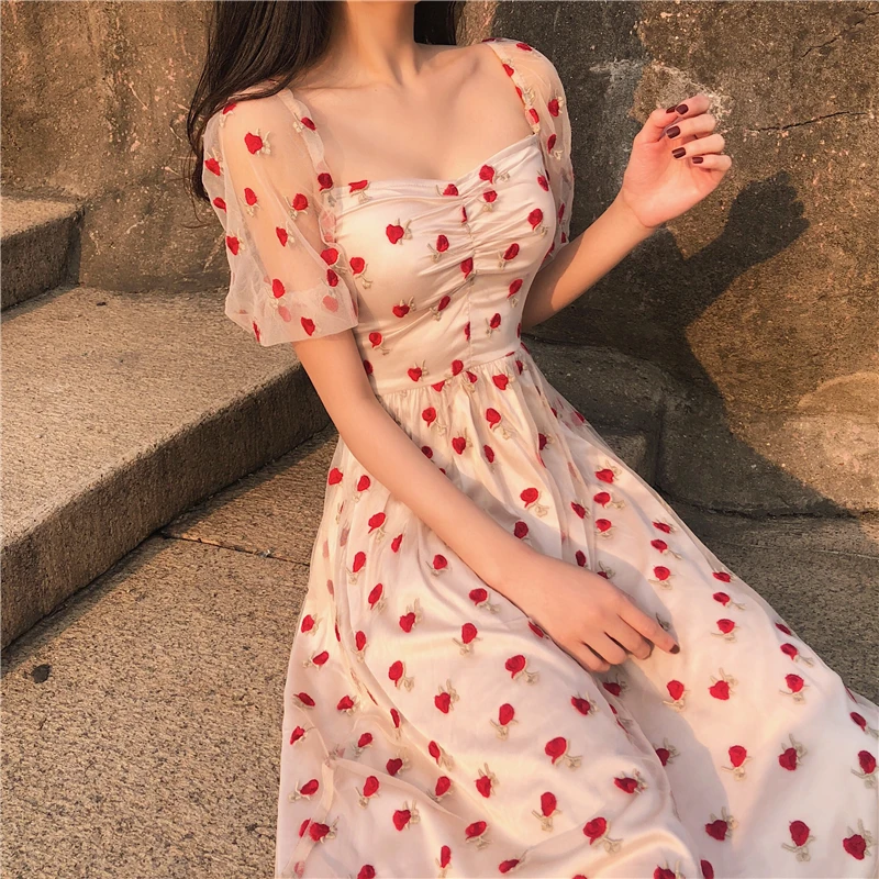 Very fairy summer new embroidered strawberry mesh dress female temperament high waist sweet long New Arrival Fashion Dress G290
Very fairy summer new embroidered strawberry mesh dress female temperament high waist sweet long New Arrival Fashion Dress G290