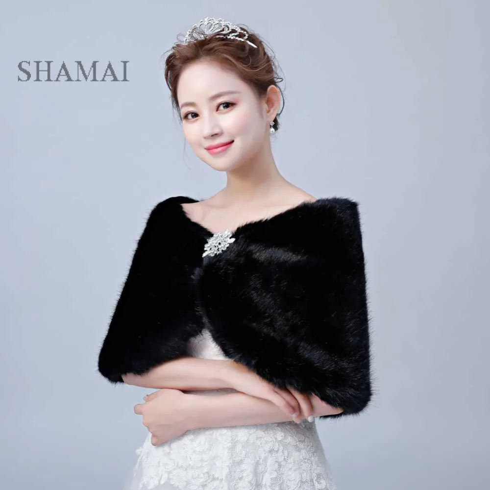 SHAMAI Black High Quality Winter Faux Fur Bridal Jacket Warm Boleros Wedding Bride Wraps Cape Shawl Wedding Jacket
SHAMAI Black High Quality Winter Faux Fur Bridal Jacket Warm Boleros Wedding Bride Wraps Cape Shawl Wedding Jacket